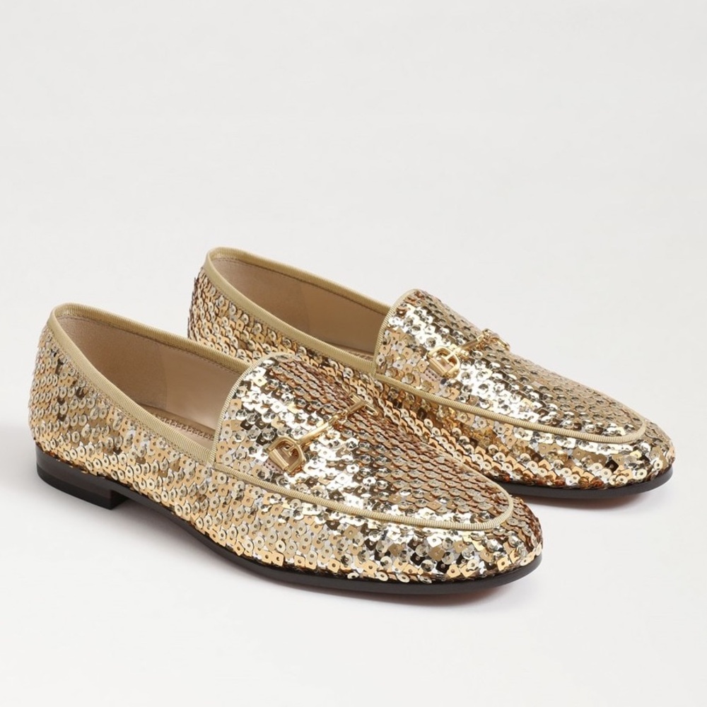 New Sam Edelman Loraine Bit Sequined Loafer in Gold Size 6.5